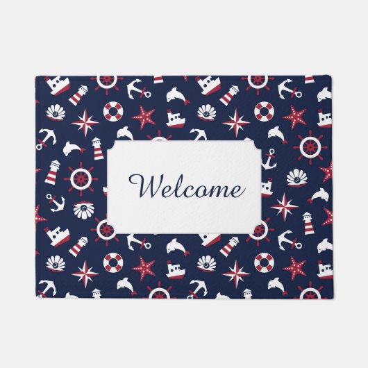 Nautisch Zee Patroon | Jouw tekst toevoegen Deurmat (Voorkant)