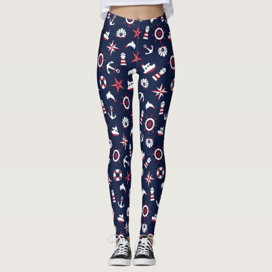Nautisch Zee Patroon Leggings (Voorkant)