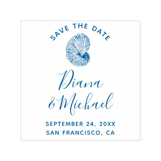 Nautisch Zee Shell SAVE THE DATE Kalligrafie Zelfinktende Stempel (Design)