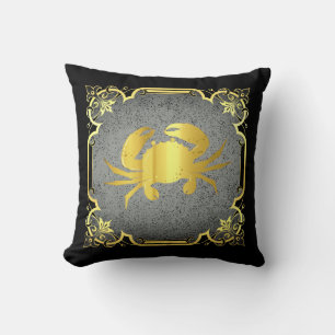 Nautisch zee: silhouet/goud/zwart/blauw kussen