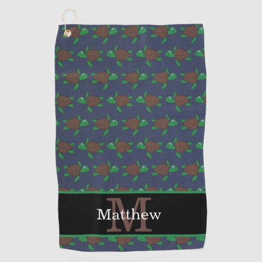 Nautisch Zee Turtle Pattern Initiaal Monogram Golfhanddoek (Voorkant)