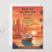 Nautisch Zeegezicht Strand Cruise Palm Bruiloft Kaart (Voorkant)