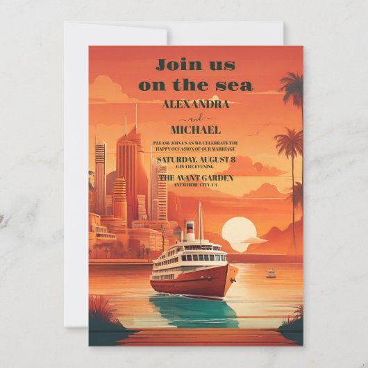Nautisch Zeegezicht Strand Cruise Palm Bruiloft Kaart (Voorkant)