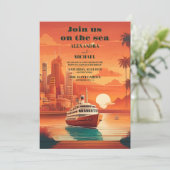 Nautisch Zeegezicht Strand Cruise Palm Bruiloft Kaart (Staand voorkant)