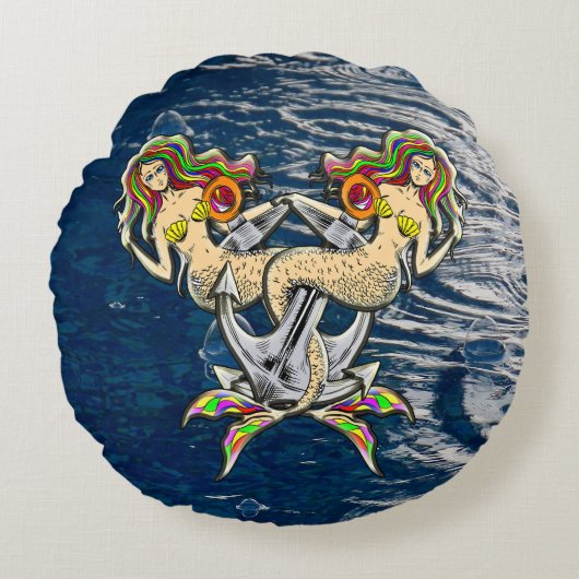 Nautisch Zeemeermin Oceaan Ronde Kussen (Voorkant)