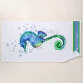 Nautisch zeepaardje Blauwgroen Aqua Blue Marine Aa Strandlaken (Voorkant)