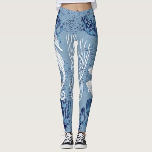 Nautisch zeepaardje en vis leggings (Voorkant)