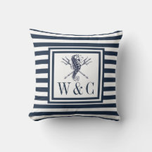 Nautisch Zeepaardje Monogram Navy Blauwe Strepen