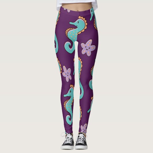  Nautisch Zeepaardpatroon Leggings (Voorkant)