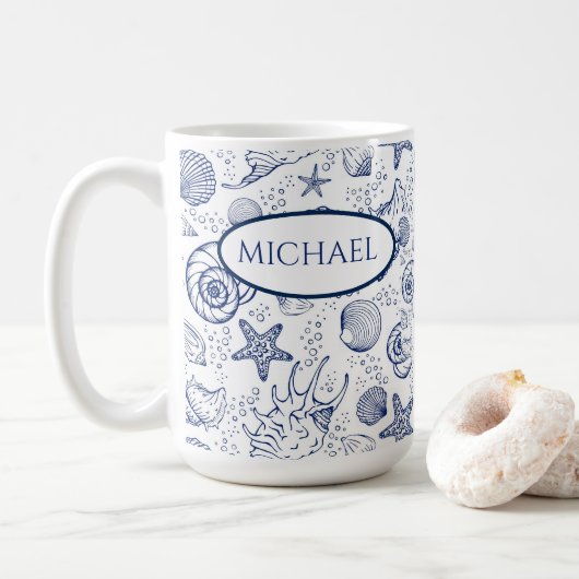 Nautisch Zeeschelp Thema Aangepaste Koffiemok (Met donut)