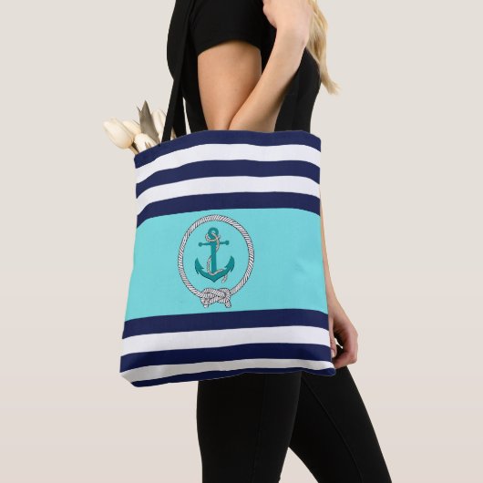 Nautisch zeewateranker/marine-knoop/marine/blauwe  tote bag (Dichtbij)