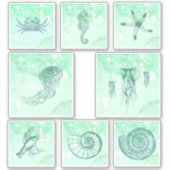 Nautisch Zeewezen Waterverf Sticker Set (Voorkant)