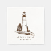 Nautisch Zeezicht Vuurtoren Donkerblauw Trouwen Servet (Voorkant)