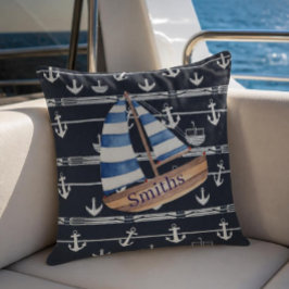 Nautisch zeilboot & anker marineblauw buitenkussen
