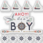 Nautisch zeilboot schip Ahoy baby jongen scrapbook Sticker (Voorkant)