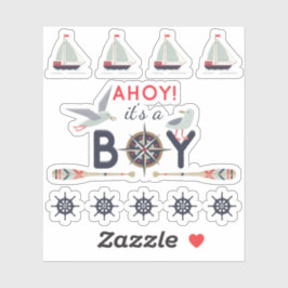 Nautisch zeilboot schip Ahoy baby jongen scrapbook Sticker