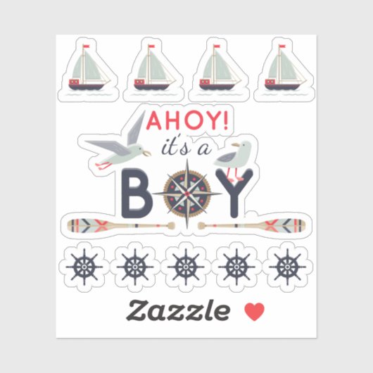 Nautisch zeilboot schip Ahoy baby jongen scrapbook Sticker (Vel)