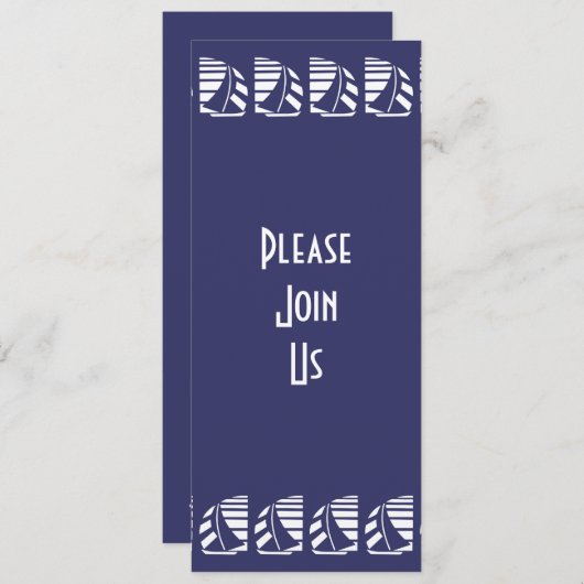 Nautisch Zeilen Blauw Wit Deco Custom Invitation Kaart (Voorkant / Achterkant)