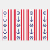 Nautisch Zeilen Rood Wit Blauw Stripes Anker Inpakpapier Vel (Voorkant)