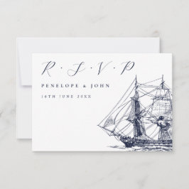 Nautisch Zeilschip Illustratie Script Trouwen RSVP Kaartje
