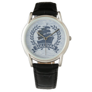 Nautisch zeilschip   Ocean Waves gepersonaliseerd Horloge
