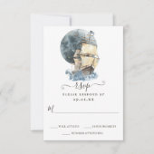 Nautisch Zeilschip Strand Bestemming Bruiloft RSVP Kaartje (Voorkant)