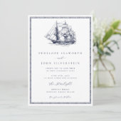 Nautisch Zeilschip Touw Lijst Classic Wedding Kaart (Staand voorkant)