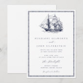 Nautisch Zeilschip Touw Lijst Classic Wedding Kaart (Voorkant / Achterkant)