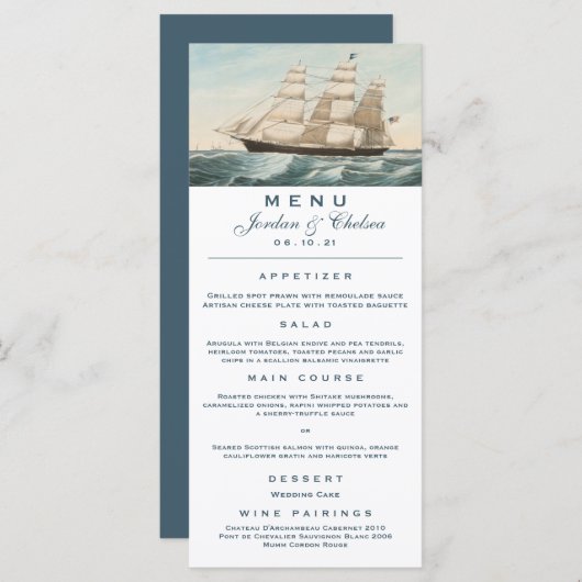 nautisch zeilschip | Trouwmenu Menu (Voorkant / Achterkant)