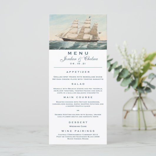 nautisch zeilschip | Trouwmenu Menu (Staand voorkant)