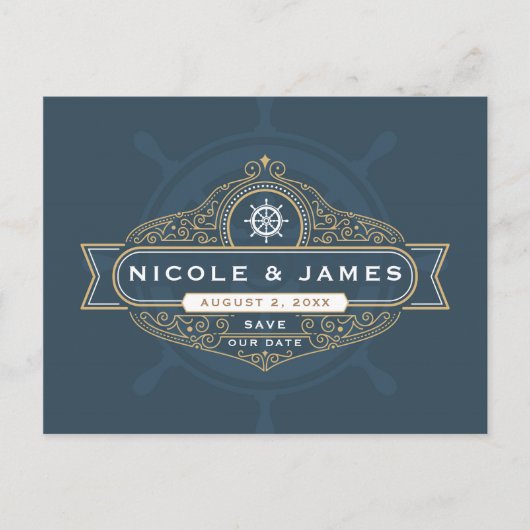 Nautisch zeilstrand bruiloft Save the Date Briefkaart (Voorkant)