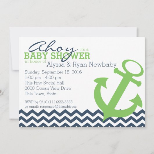 nautisch zigzaganker-Baby shower Kaart (Voorkant)