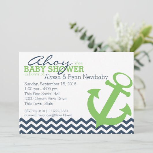nautisch zigzaganker-Baby shower Kaart (Staand voorkant)