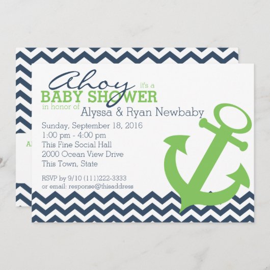 nautisch zigzaganker-Baby shower Kaart (Voorkant / Achterkant)