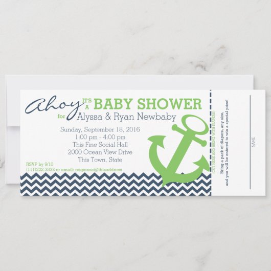 nautisch zigzaganker-Baby shower Kaart (Voorkant)