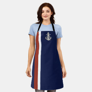 Nautisch zilveranker/wiel/wit/rood/blauw schort