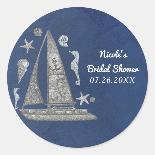 Nautisch zilveren boot- en strandspullen Elegant f Ronde Sticker (Voorkant)