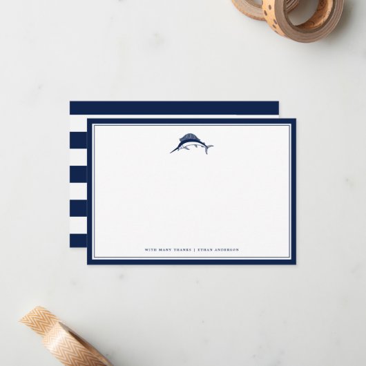 Nautisch | Zwaardvis Aangepaste KantoorKaart Notitiekaartje (Voorkant / Achterkant in situ)