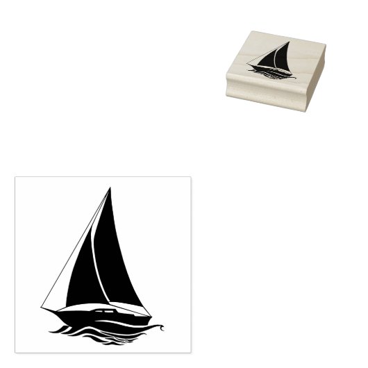 Nautisch zwart anker/zeilboot silhouet op zee rubberstempel (Gestempeld)