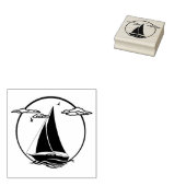 Nautisch zwart anker/zeilboot silhouet/zonsonderga rubberstempel (Gestempeld)