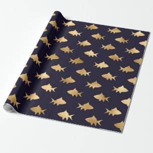 Nautisch zwart en goud vispatroon cadeaupapier