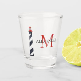 Nautisch zwart-wit vuurtorenmonogram shot glas