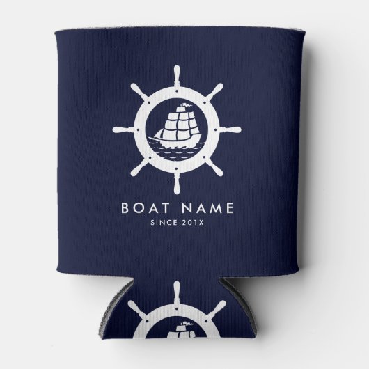 Nautisch zwoerd blauw en wit blikjeskoeler (Voorkant)