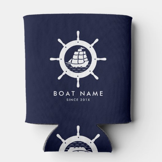 Nautisch zwoerd blauw en wit blikjeskoeler (Achterkant)