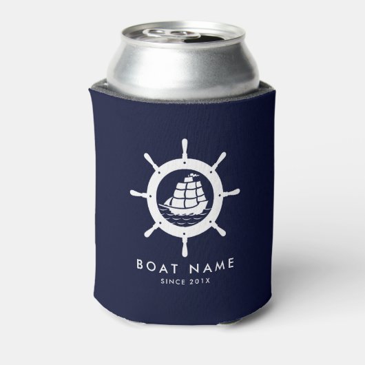 Nautisch zwoerd blauw en wit blikjeskoeler (Blikje Achterkant)