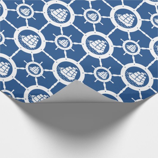 Nautisch zwoerd blauw en wit cadeaupapier (Hoek)