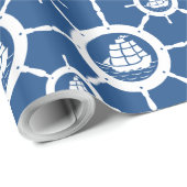 Nautisch zwoerd blauw en wit cadeaupapier (Rol Hoek)