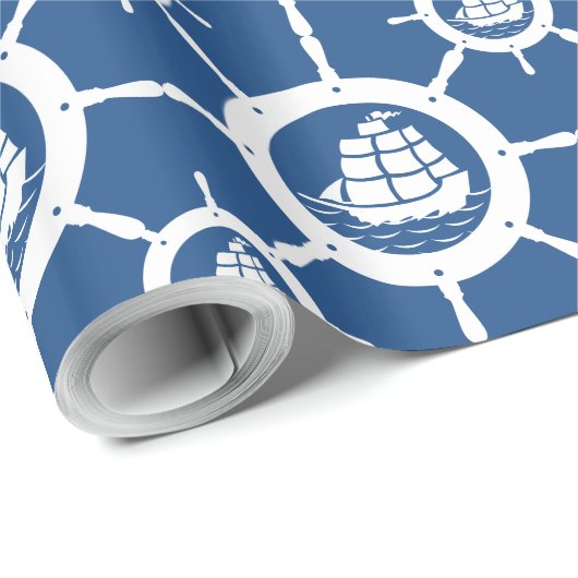 Nautisch zwoerd blauw en wit cadeaupapier (Rol Hoek)