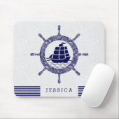 Nautisch zwoerd blauw en wit muismat (Met muis)