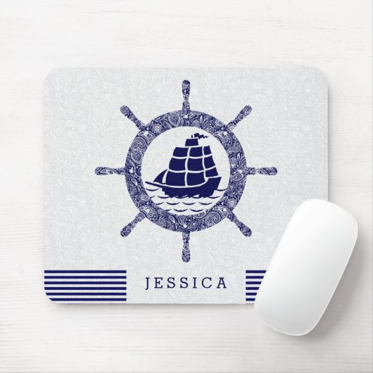 Nautisch zwoerd blauw en wit muismat (Met muis)